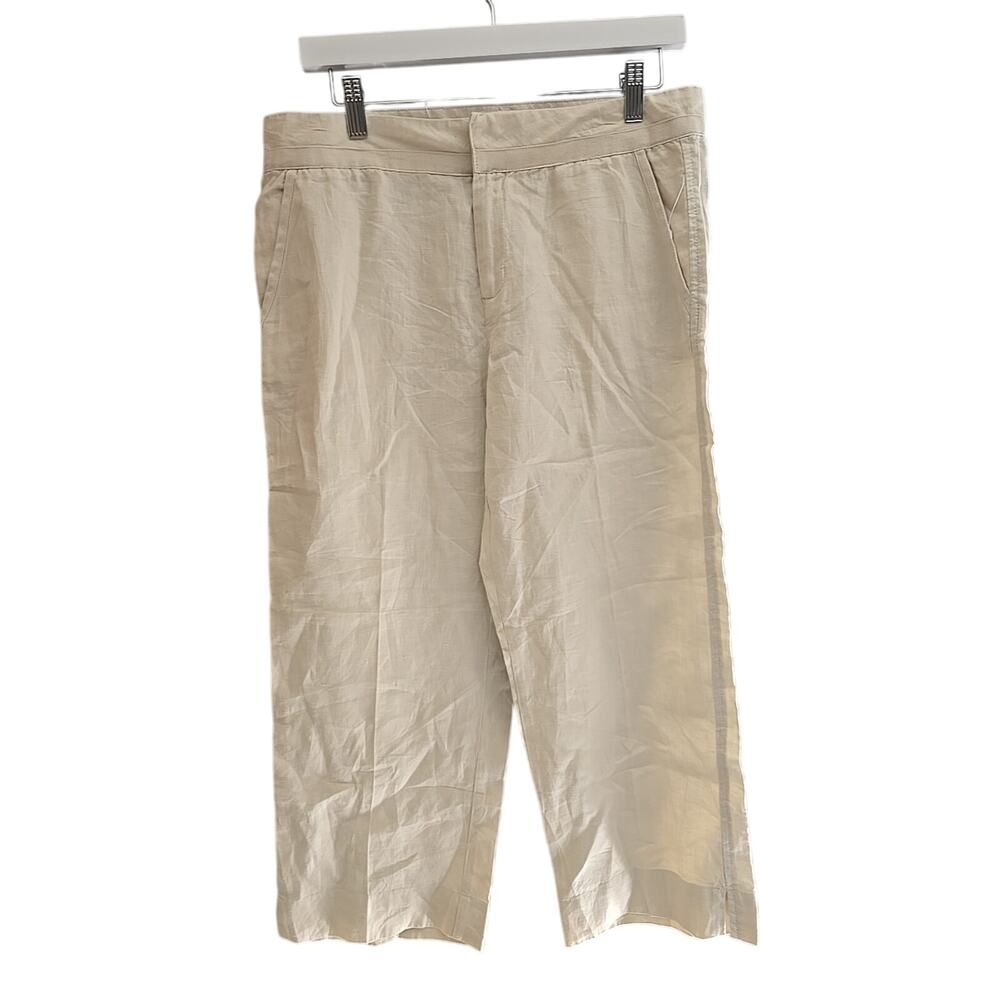 Vtg Old Navy Beige Straight Leg Linen High Rise Summer Cropped Pants Sz Womans 8